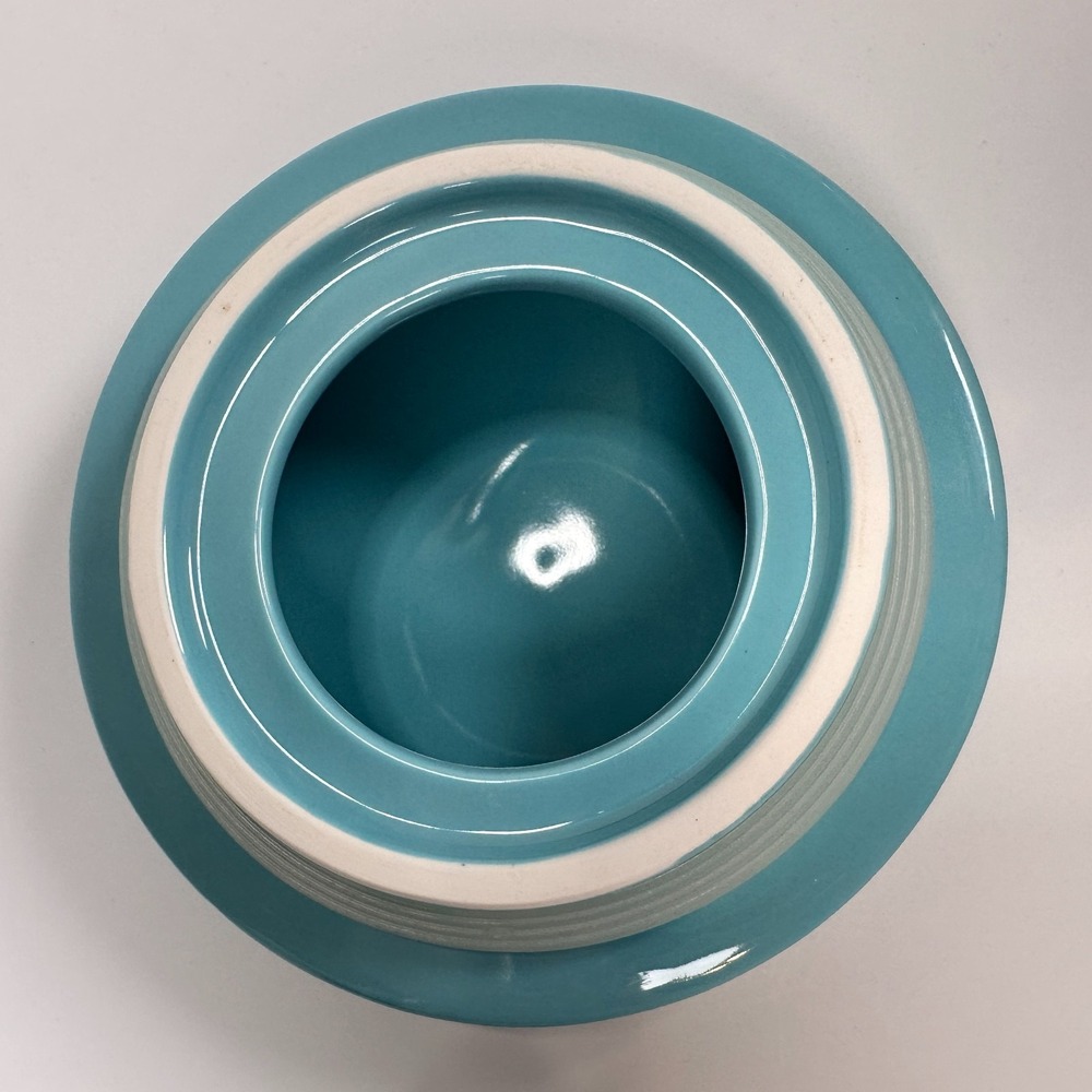 Cracker Barrel Cookie Jar 'Happiness is Homemade' Teal & White 8.5 x5.5" Baking - Picture 13 of 16